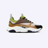 Dior Men B22 Sneaker Green and White Technical Mesh with Ebony and Camel Smooth Calfskin