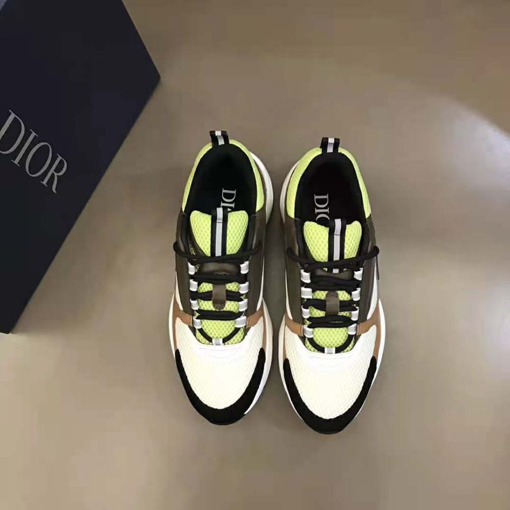 Dior Men B22 Sneaker Green and White Technical Mesh with Ebony and Camel Smooth Calfskin 3 Dior Men B22 Sneaker Green and White Technical Mesh with Ebony and Camel Smooth Calfskin - Image 3