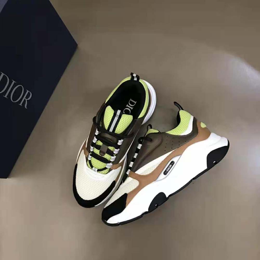 Dior Men B22 Sneaker Green and White Technical Mesh with Ebony and Camel Smooth Calfskin 5 Dior Men B22 Sneaker Green and White Technical Mesh with Ebony and Camel Smooth Calfskin - Image 5