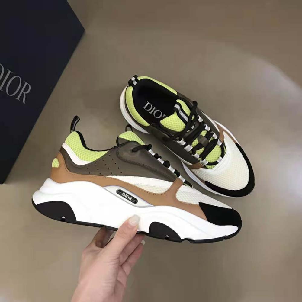 Dior Men B22 Sneaker Green and White Technical Mesh with Ebony and Camel Smooth Calfskin 4 Dior Men B22 Sneaker Green and White Technical Mesh with Ebony and Camel Smooth Calfskin - Image 4