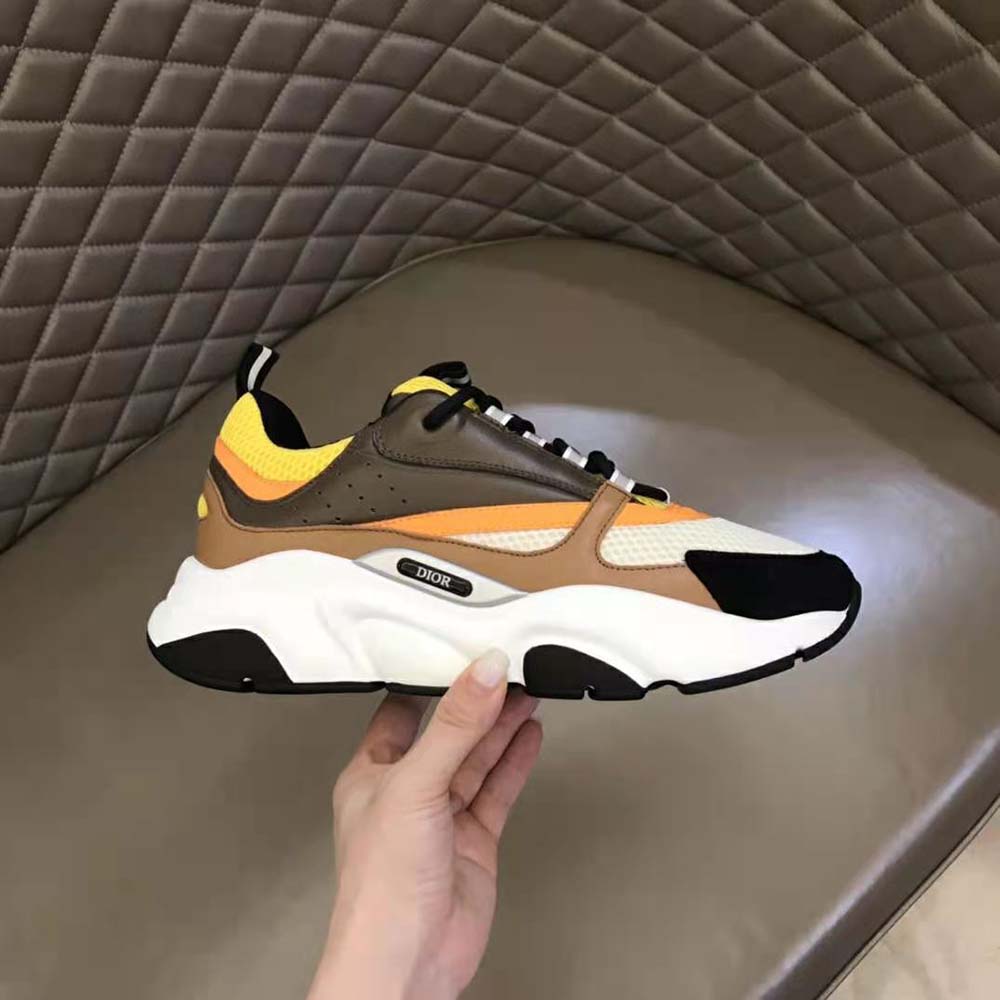 Dior Men B22 Sneaker Yellow and White Technical Mesh with Ebony