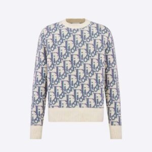 Dior Men Oblique Sweater White Mauve and Sea Green Wool Jacquard