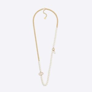 Dior Women 30 Montaigne Long Necklace Gold-Finish Metal and Silver-Tone Crystals