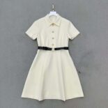 Dior Women Belted Short Dress White Wool and Silk