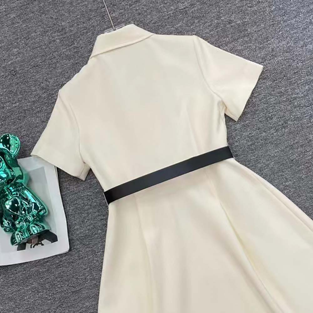 Dior Women Belted Short Dress White Wool and Silk 3 Dior Women Belted Short Dress White Wool and Silk - Image 3