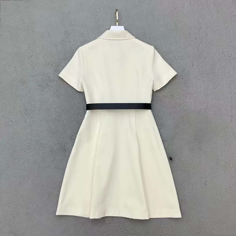 Dior Women Belted Short Dress White Wool and Silk 2 Dior Women Belted Short Dress White Wool and Silk - Image 2