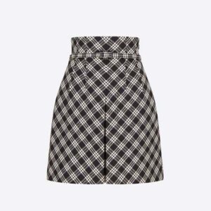 Dior Women Belted Short Skirt Black and White Check'n'Dior Virgin Wool