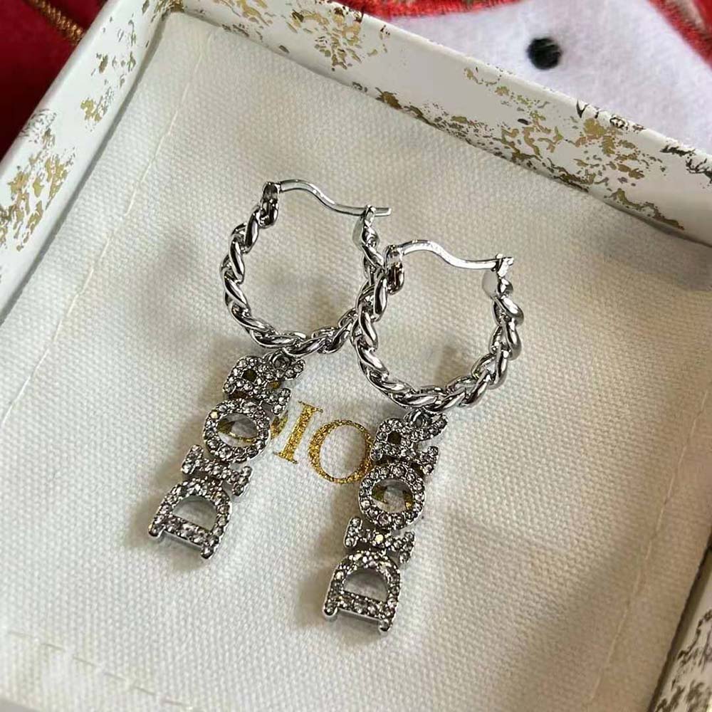 CD Lock Earrings Gold-Finish Metal and Silver-Tone Crystals