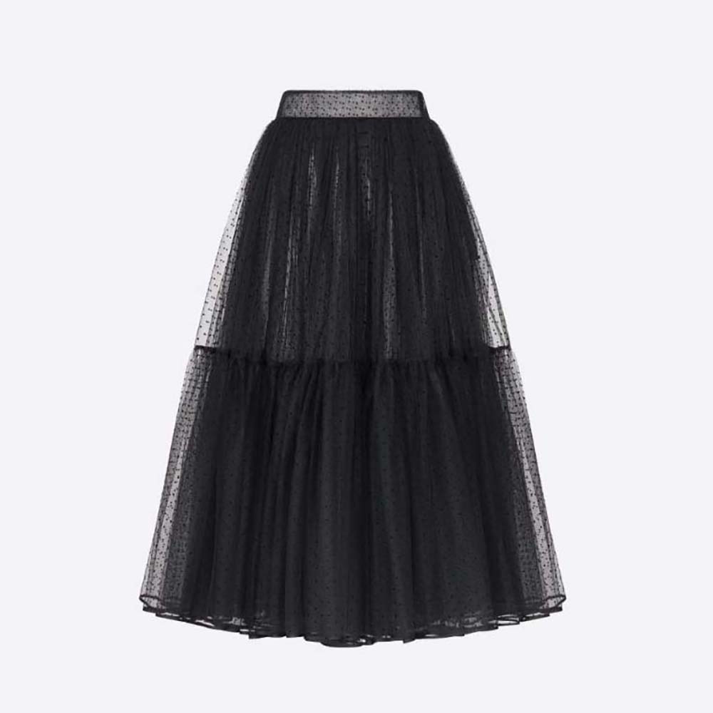 Dior Women Flared MidLength Skirt Black Plumetis Tulle