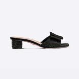Dior Women Idylle Heeled Slide Black Suede Covered with Strass and Grosgrain
