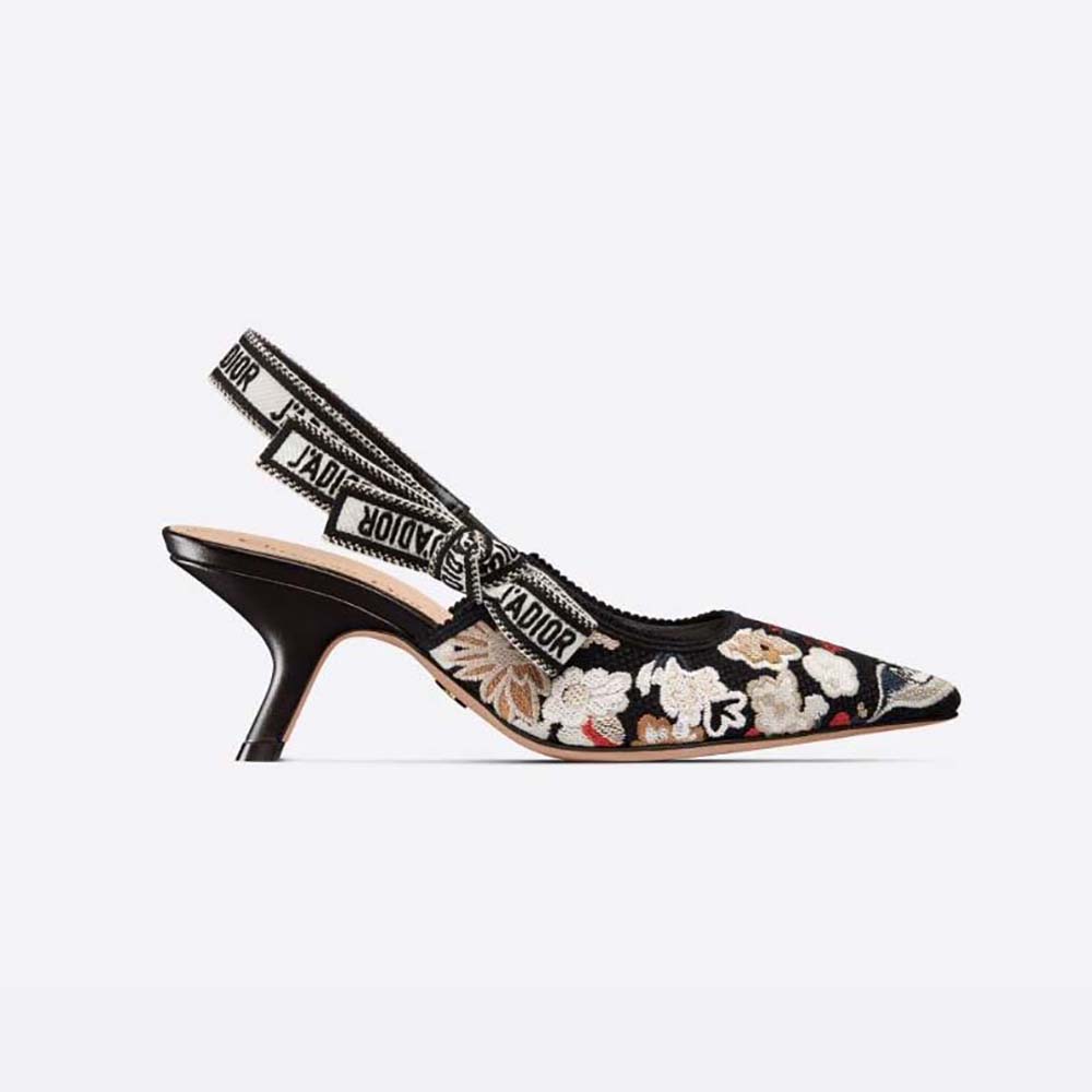 Dior Women J'adior Slingback Pump Black Multicolor Embroidered Cotton ...