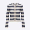 Dior Women Marinière Cardigan Navy Blue and White Openwork Cotton Knit