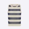 Dior Women Marinière Cardigan Top Navy Blue and White Openwork Cotton Knit