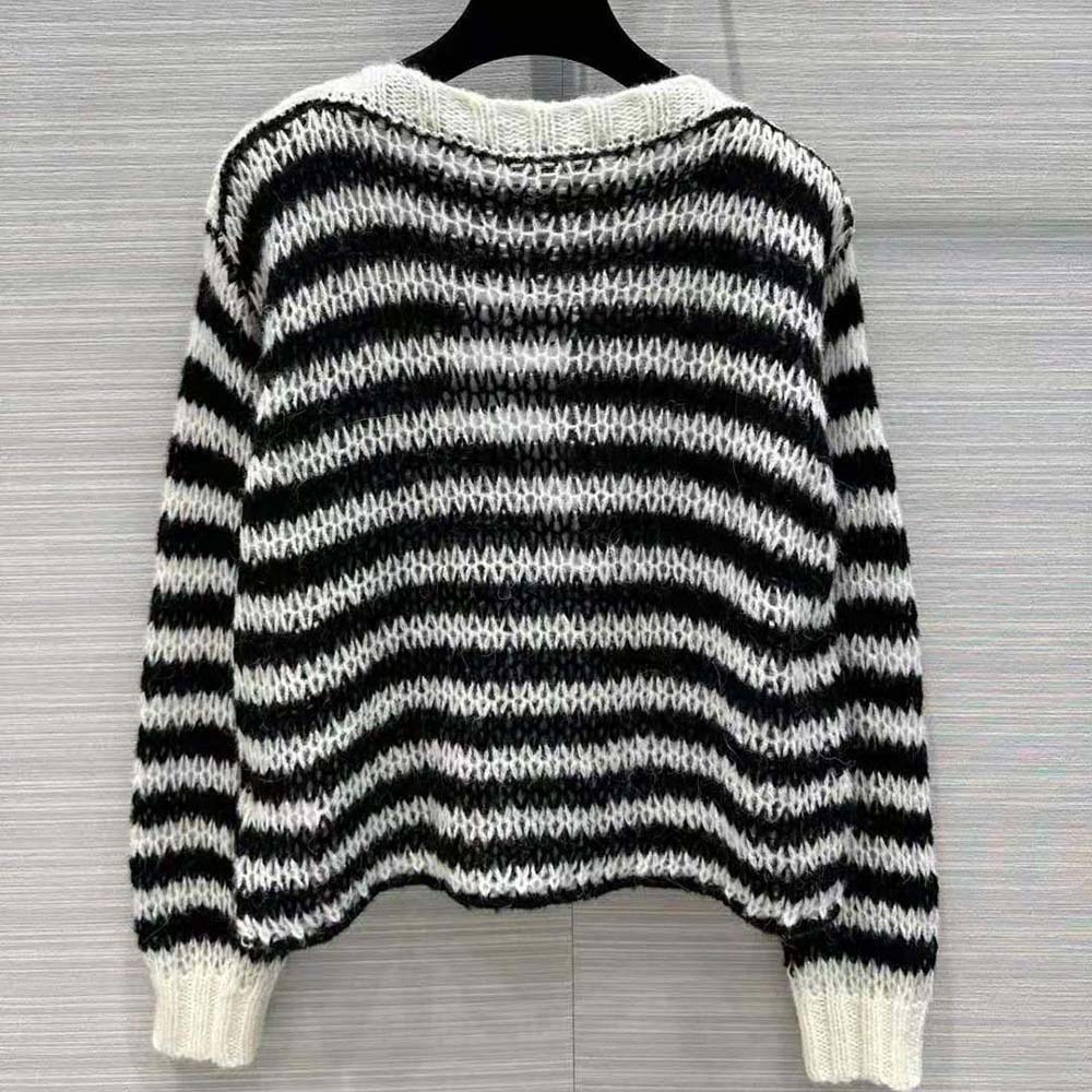 Dior Women Marinière Sweater Navy Blue and Ecru Wool Cashmere and Silk Knit with D-Stripes Motif 3 Dior Women Marinière Sweater Navy Blue and Ecru Wool Cashmere and Silk Knit with D-Stripes Motif - Image 3
