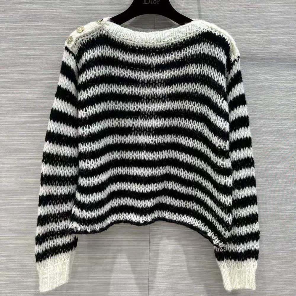 Dior Women Marinière Sweater Navy Blue and Ecru Wool Cashmere and Silk Knit with D-Stripes Motif 2 Dior Women Marinière Sweater Navy Blue and Ecru Wool Cashmere and Silk Knit with D-Stripes Motif - Image 2