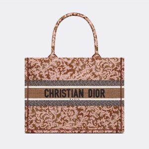 Dior Women Medium Dior Book Tote Metallic Pink Dior Brocart Embroidery