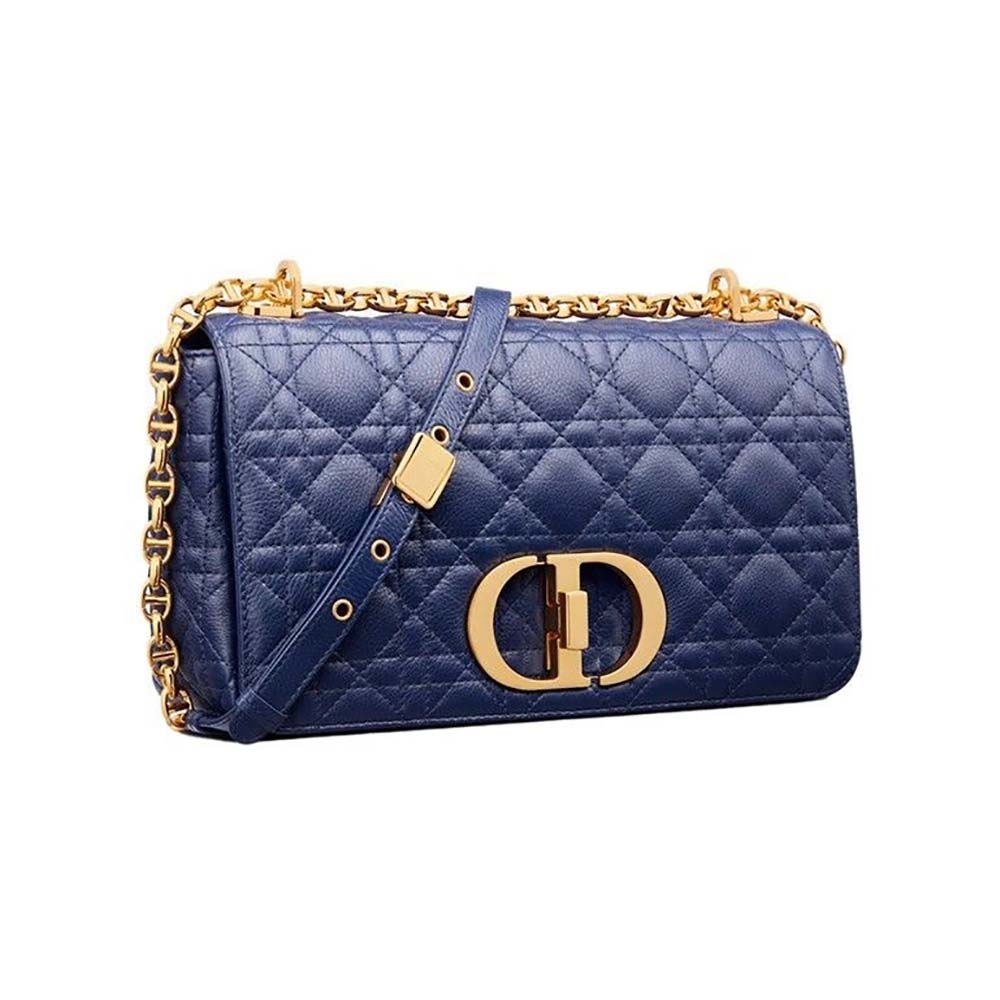 Dior Women Small Dior Caro Bag Cloud Blue Supple Cannage Calfskin