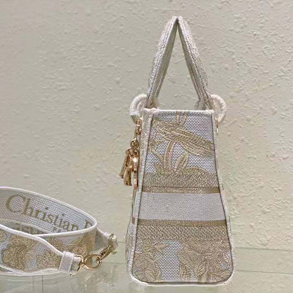 Dior Women Medium Lady D-lite Bag Dior Jardin D'Hiver Embroidery with Gold-Tone Metallic Thread 5 Dior Women Medium Lady D-lite Bag Dior Jardin D'Hiver Embroidery with Gold-Tone Metallic Thread - Image 5
