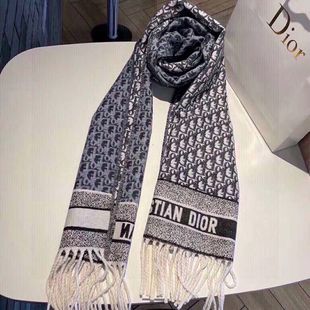 Dior - Dior Oblique Scarf Gray Cashmere - Women