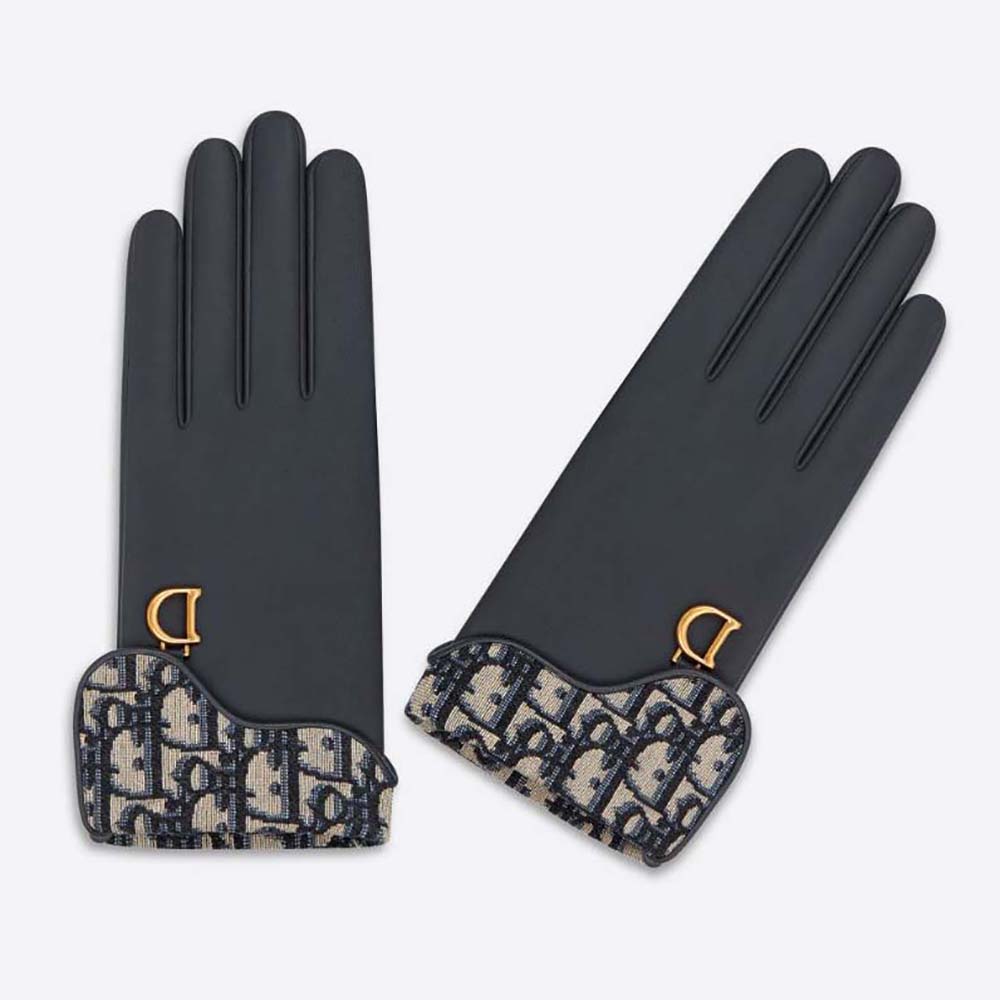 Dior Women Saddle Gloves Navy Blue Smooth Lambskin 1 Dior Women Saddle Gloves Navy Blue Smooth Lambskin