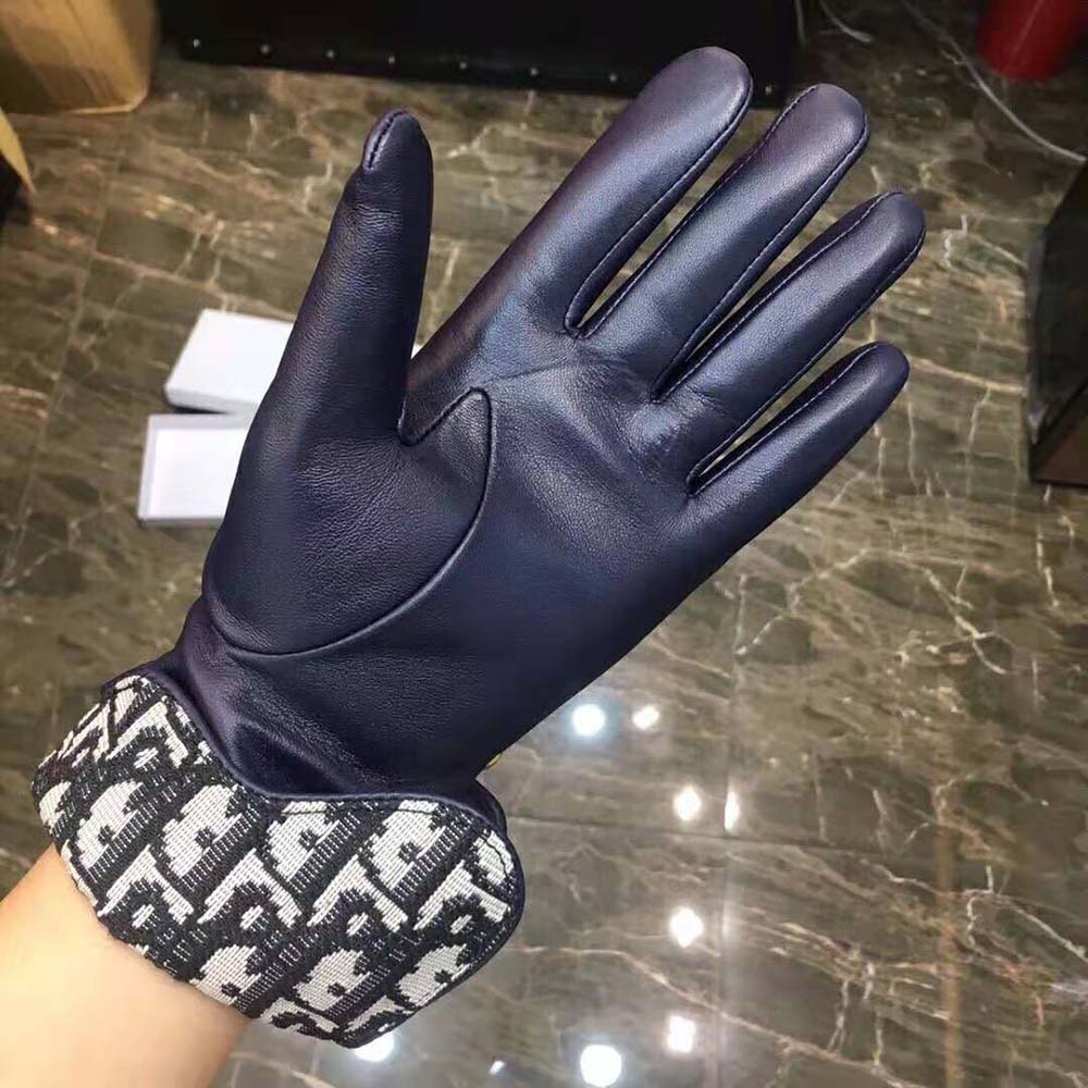Dior Women Saddle Gloves Navy Blue Smooth Lambskin 6 Dior Women Saddle Gloves Navy Blue Smooth Lambskin - Image 6