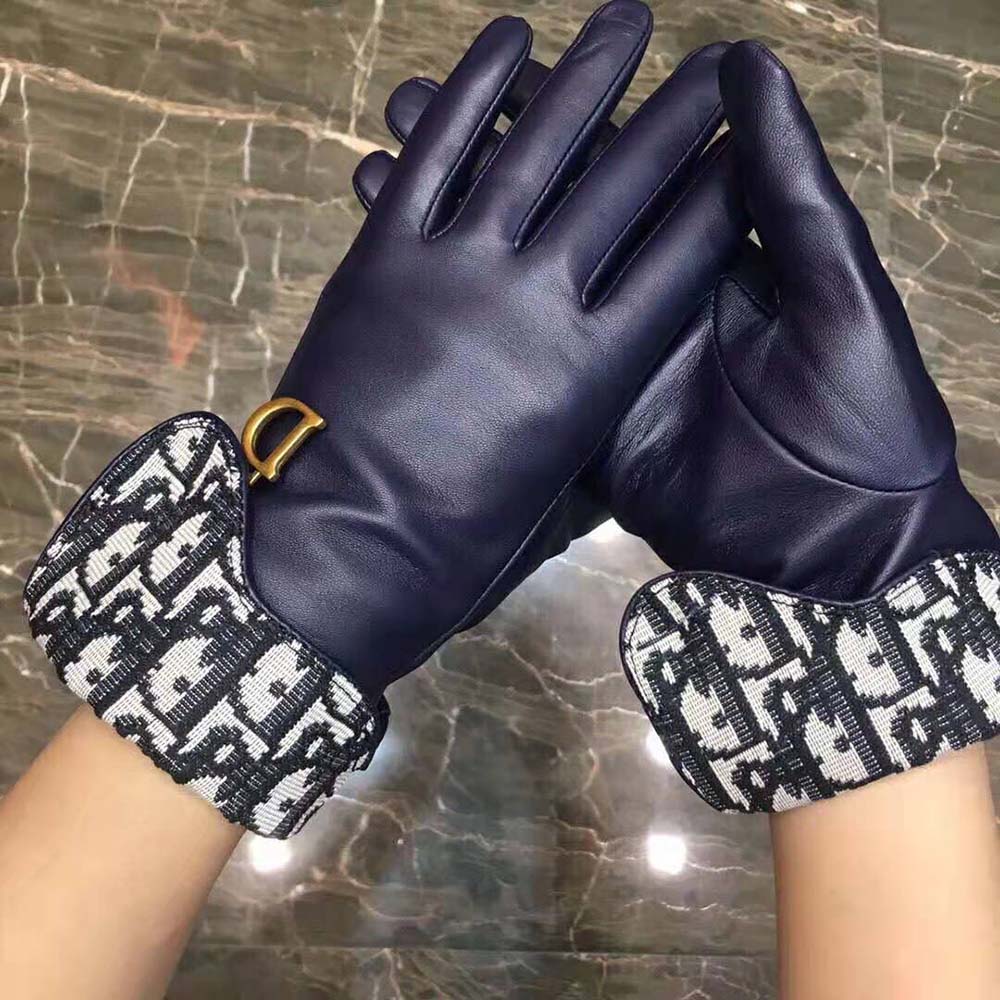 Dior Women Saddle Gloves Navy Blue Smooth Lambskin 5 Dior Women Saddle Gloves Navy Blue Smooth Lambskin - Image 5