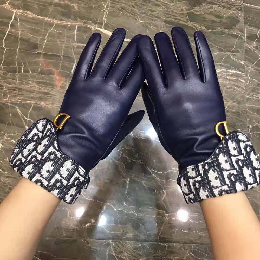 Dior Women Saddle Gloves Navy Blue Smooth Lambskin 3 Dior Women Saddle Gloves Navy Blue Smooth Lambskin - Image 3
