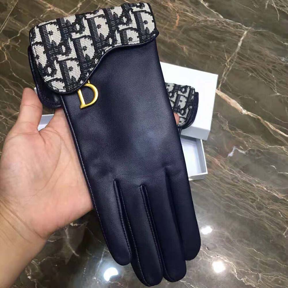 Dior Women Saddle Gloves Navy Blue Smooth Lambskin 8 Dior Women Saddle Gloves Navy Blue Smooth Lambskin - Image 8