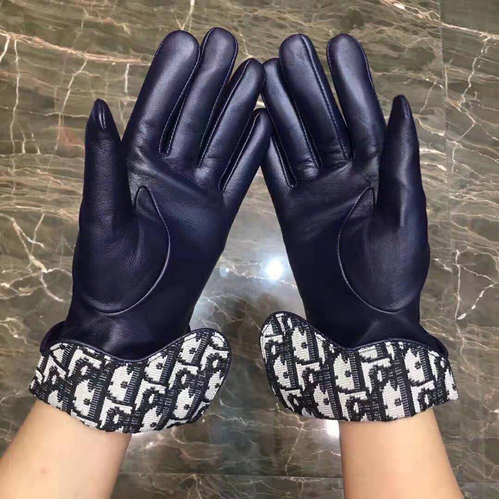 Dior Women Saddle Gloves Navy Blue Smooth Lambskin 4 Dior Women Saddle Gloves Navy Blue Smooth Lambskin - Image 4
