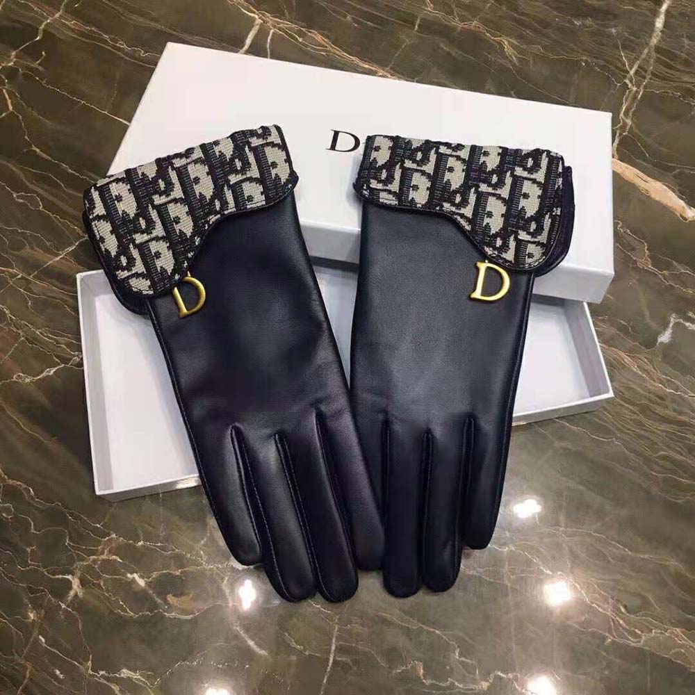 Christian Dior Black Lambskin Leather Trotter Saddle Gloves