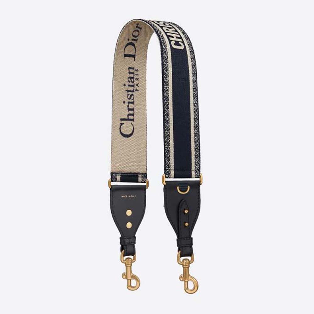 Dior Women Shoulder Strap with Ring Blue 'CHRISTIAN DIOR PARIS' Embroidery