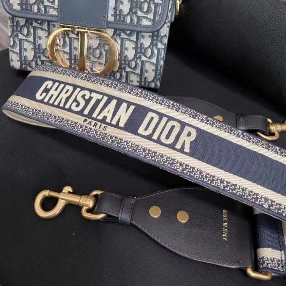 Shoulder Strap with Ring Blue Dior Oblique Embroidery