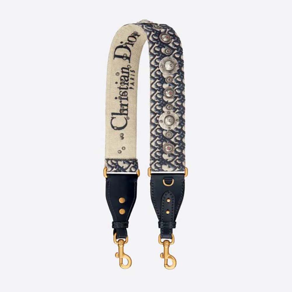 Dior Women Shoulder Strap with Ring Blue Dior Oblique Embroidery