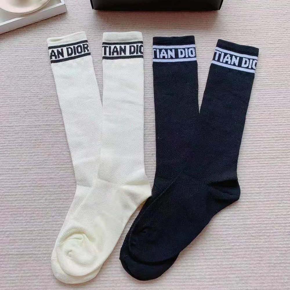 Dior Sporty Socks White and Navy Blue Cotton