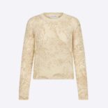 Dior Women Sweater Gold-Tone Technical Cashmere Knit Embroidered with Metallic Thread in a Dior Jardin D'Hiver Motif