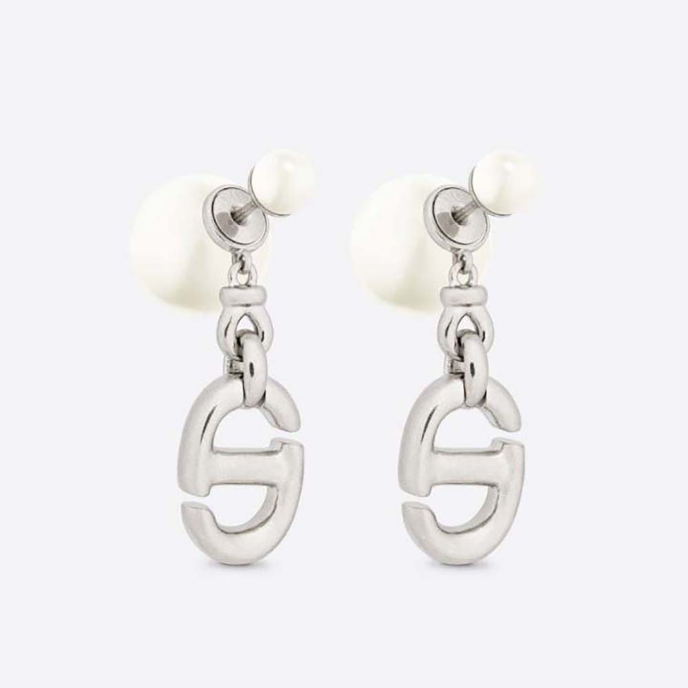 Dior Women Tribales Earrings SilverFinish Metal with White Resin Pearls