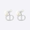 Dior Women Tribales Earrings Silver-Finish Metal with White Resin Pearls and Silver-Tone Crystals