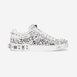 Dolce Gabbana D&G Unisex Calfskin Nappa Portofino Sneakers with Studs-White