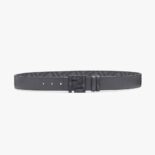 Fendi Men Gray Leather Belt with FF Buckle with Stud Closure