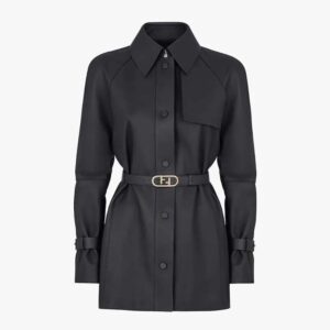 Fendi Women Black Waxed Leather Jacket