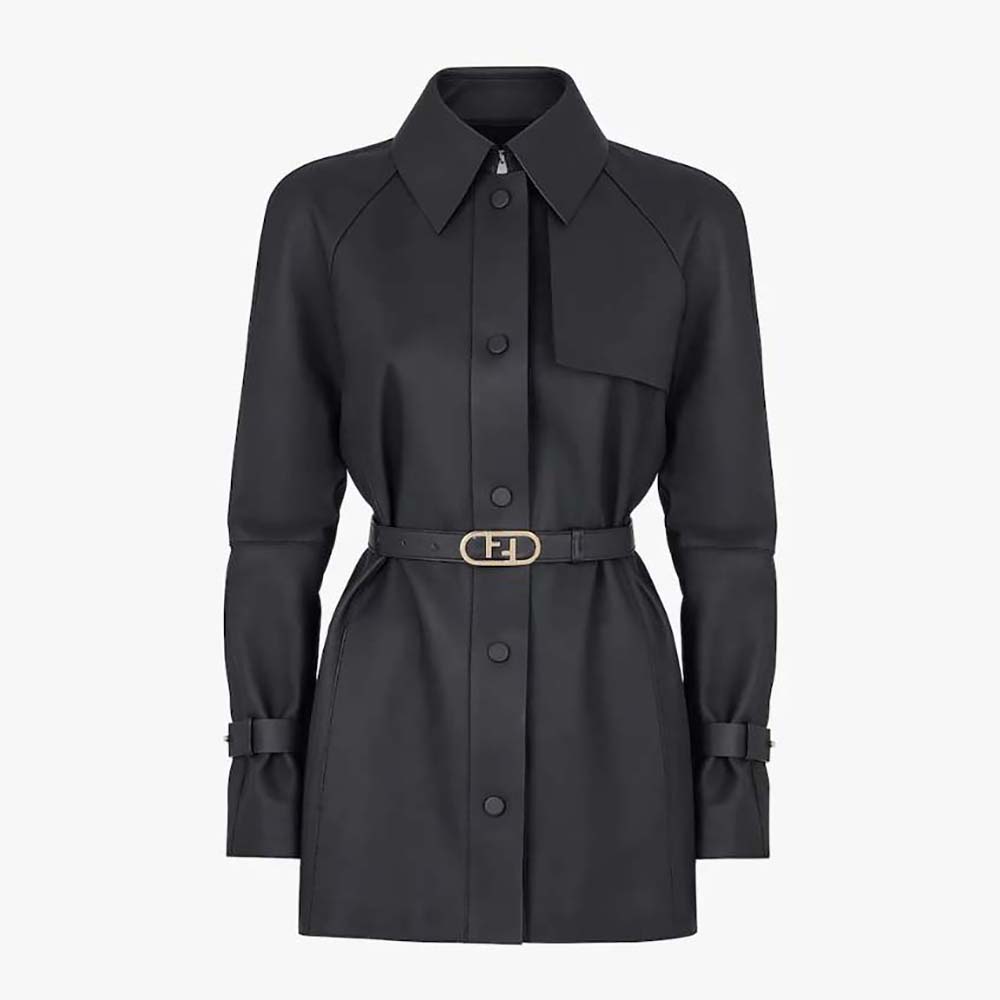 Fendi Women Black Waxed Leather Jacket