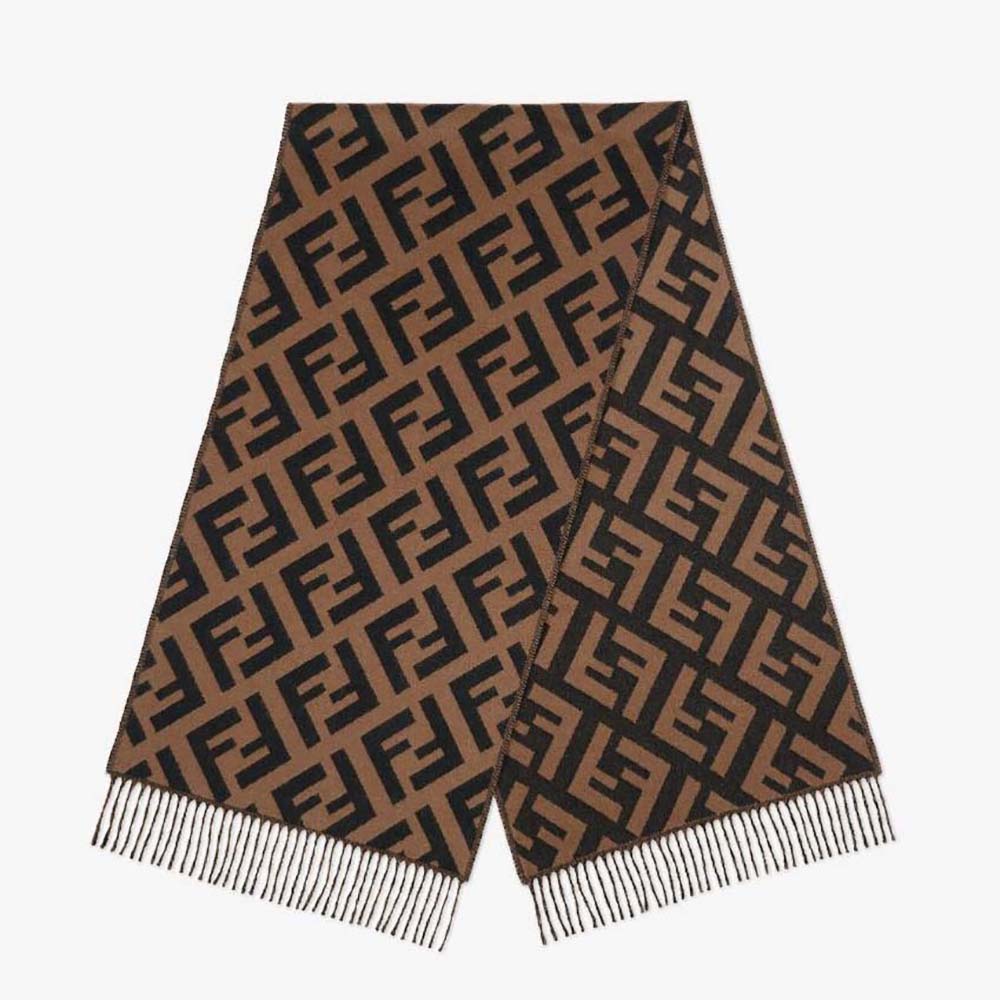 Fendi Women FF Scarf Brown Cashmere Scarf