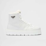 Prada Women Leather and Shearling High-Top Sneakers-White