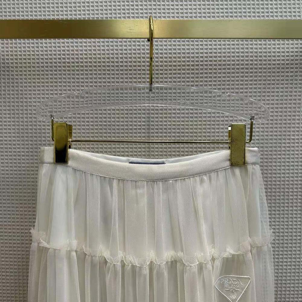 Prada Women Long Pleated Tulle Skirt-White 5 Prada Women Long Pleated Tulle Skirt-White - Image 5