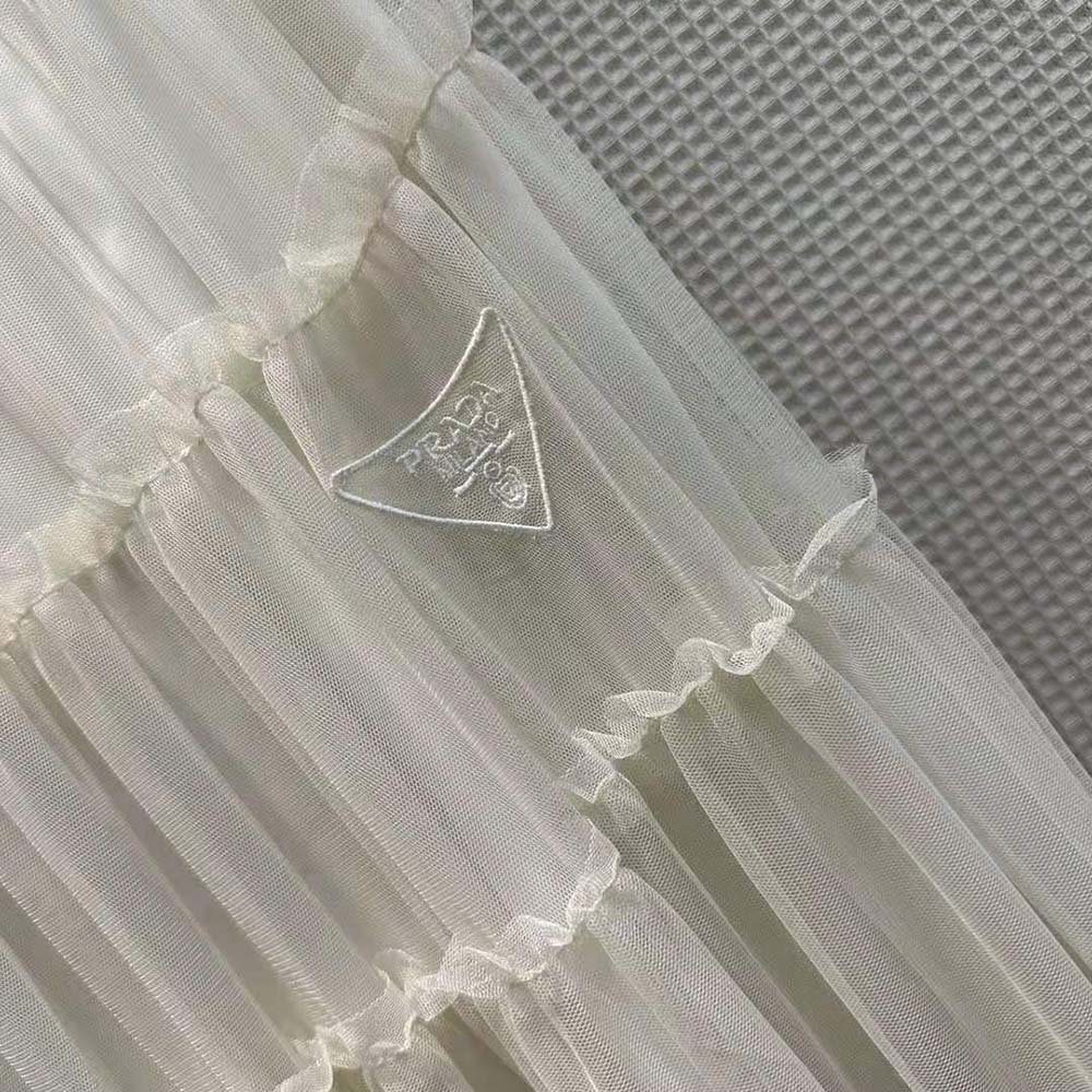 Prada Women Long Pleated Tulle Skirt-White 6 Prada Women Long Pleated Tulle Skirt-White - Image 6