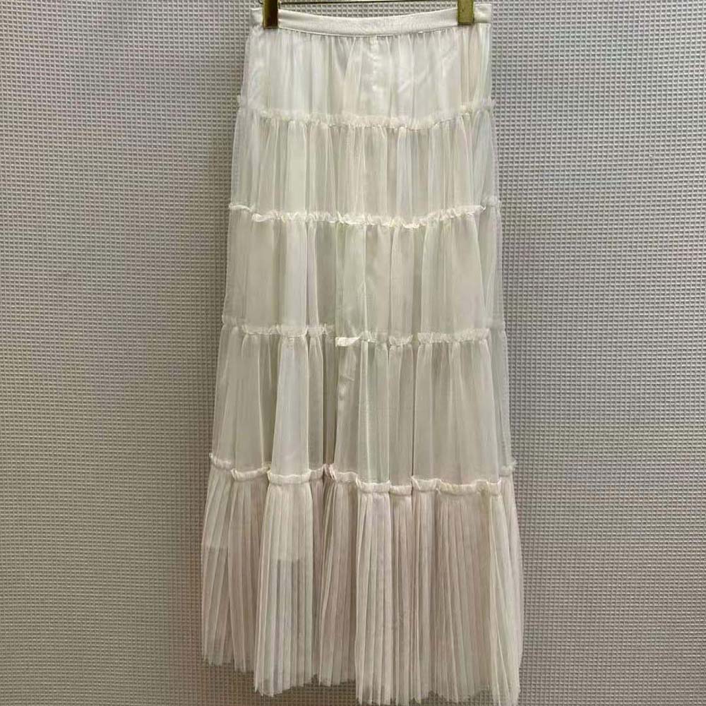 Prada Women Long Pleated Tulle Skirt-White 3 Prada Women Long Pleated Tulle Skirt-White - Image 3