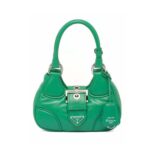 Prada Women Moon Re-Nylon and Leather Bag-Green