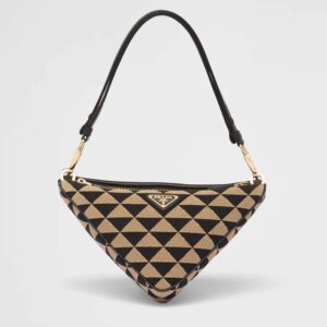 Prada Women Symbole Leather and Fabric Mini Bag Black Beige