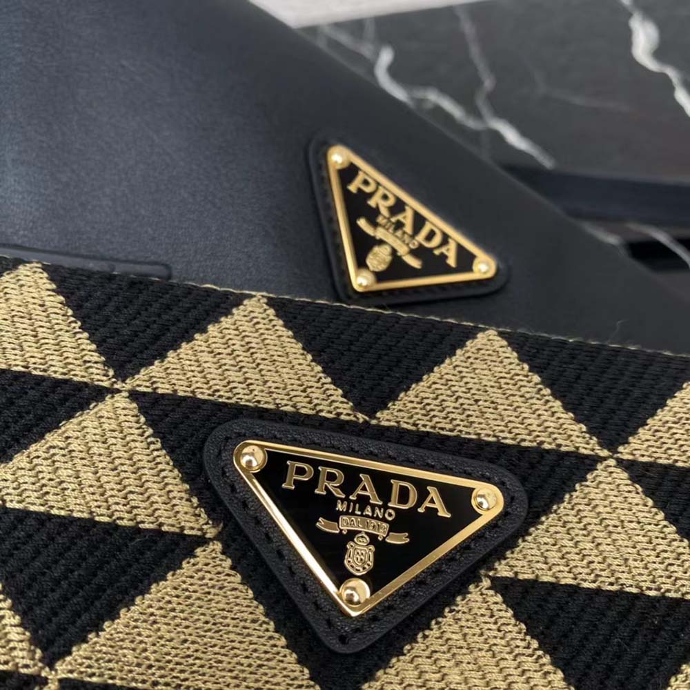 Black/beige Prada Symbole Leather And Fabric Mini Bag