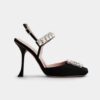 Roger Vivier Women Slingback Pumps Rhinestone Buckle in Satin-Black